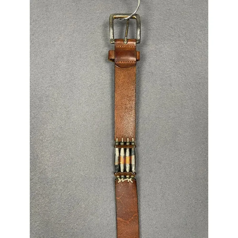 VTG Waist Belt Medium Brown Leather Metal Beaded Accents Cowboy Western